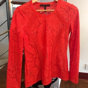 BCBG Mikayla Lace Long Sleeve Red Top